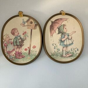 Vintage Style Oval Children’s Prints, Set of 2